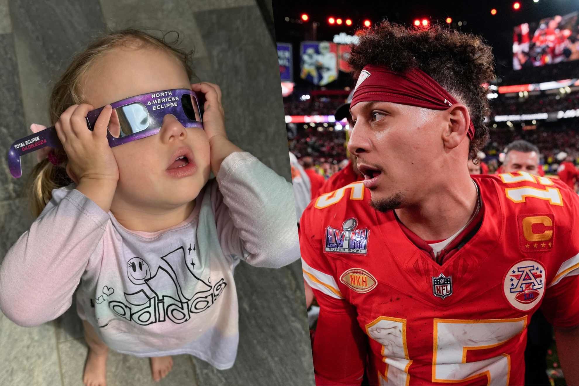 Patrick Mahomes came to the rescue of his daughter while they watched the solar eclipse