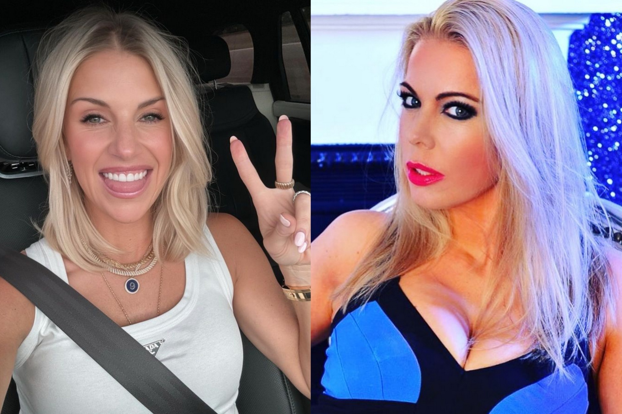 On the left, Kelly Stafford, wife of Matthew Stafford, not to be confused with Kelly Stafford (R), adult film actress.