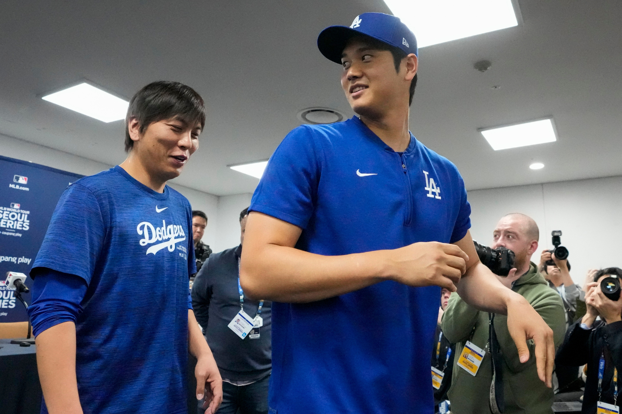 Ippei Mizuhara and Shohei Ohtani while with the Los Angeles Dodgers.