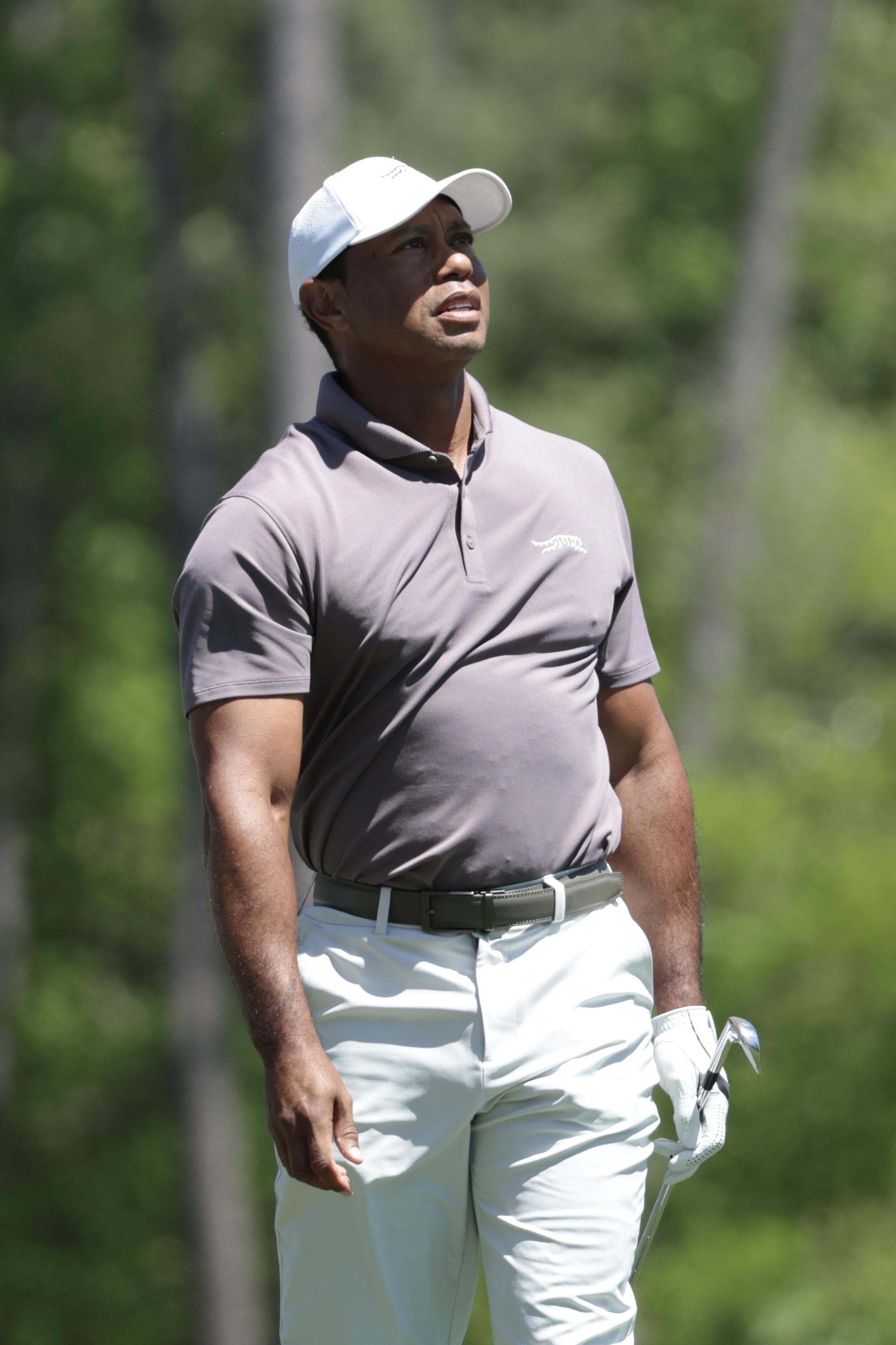 Tiger Woods tees off on the 12th hole during the second round of the Masters Tournament