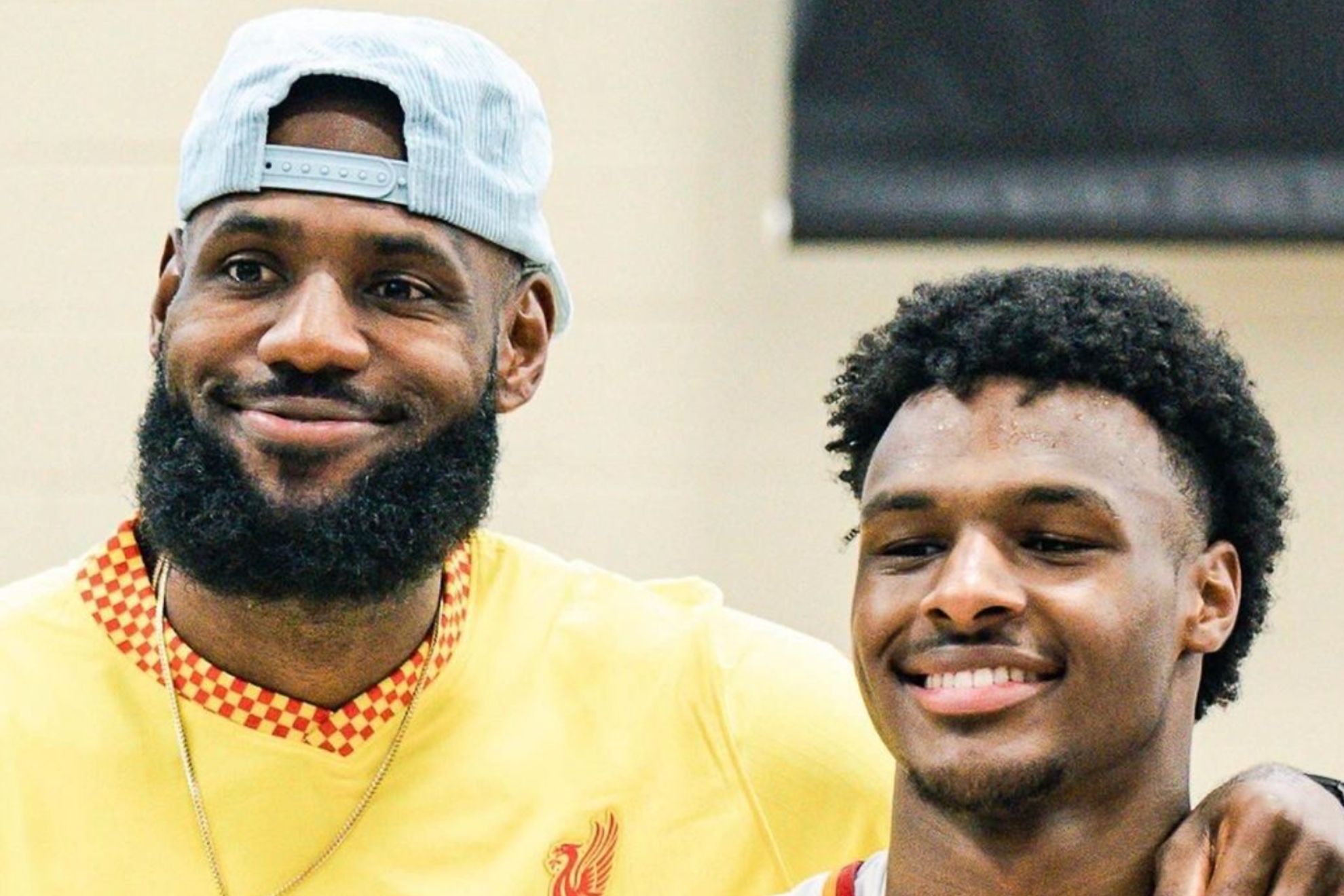 LeBron poses for a picture with Bronny James