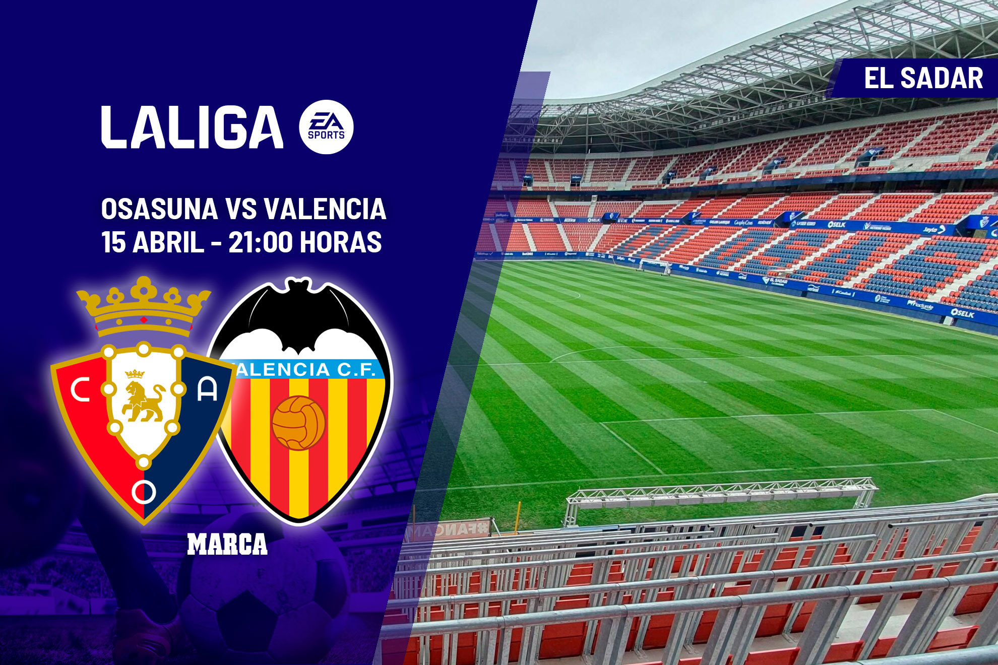 Osasuna y Valencia se enfrentan este lunes a partir de las 21 horas en El Sadar.