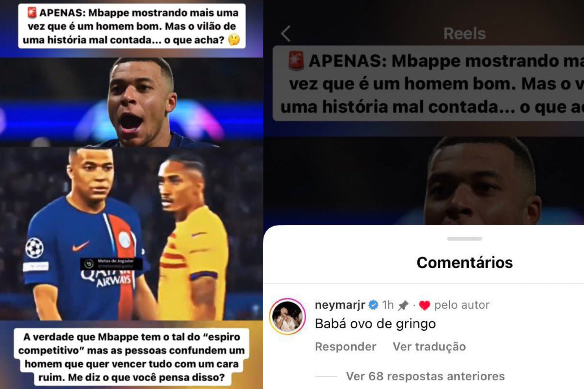 El comentario de Neymar al post en el que se alababa a Mbapp