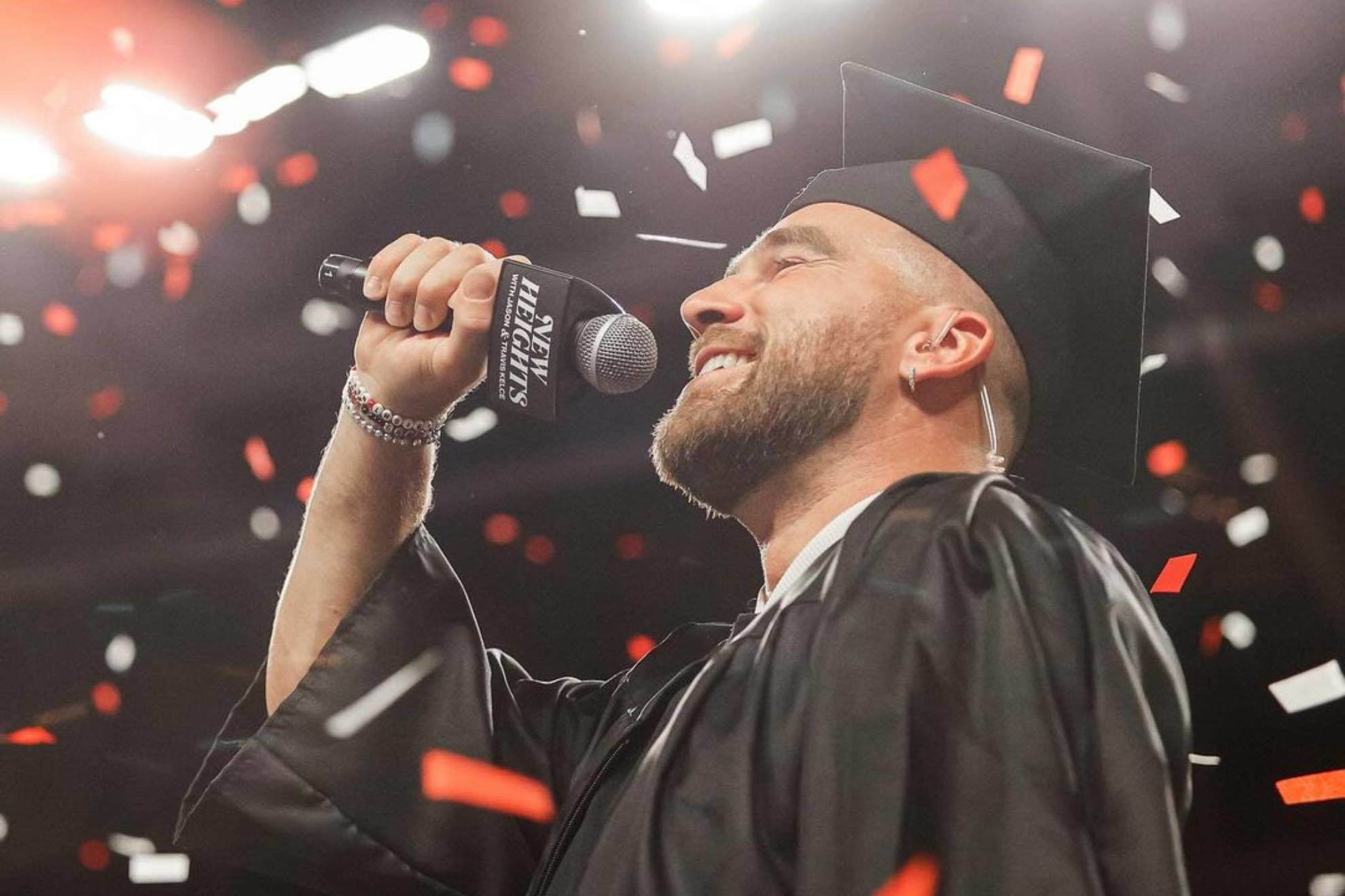 Travis Kelce chugged a beer before accepting his diploma