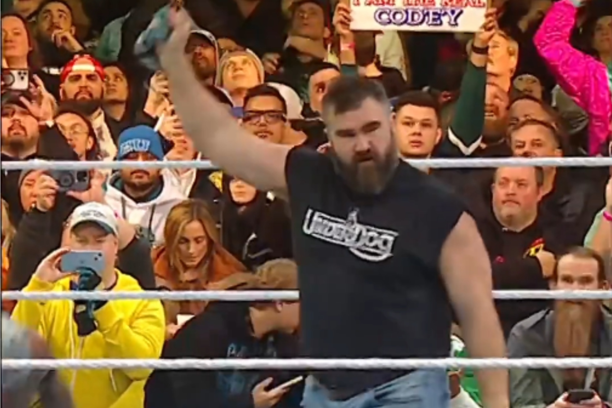 Jason Kelce teamed with Rey Mysterio at WrestleMania XL.