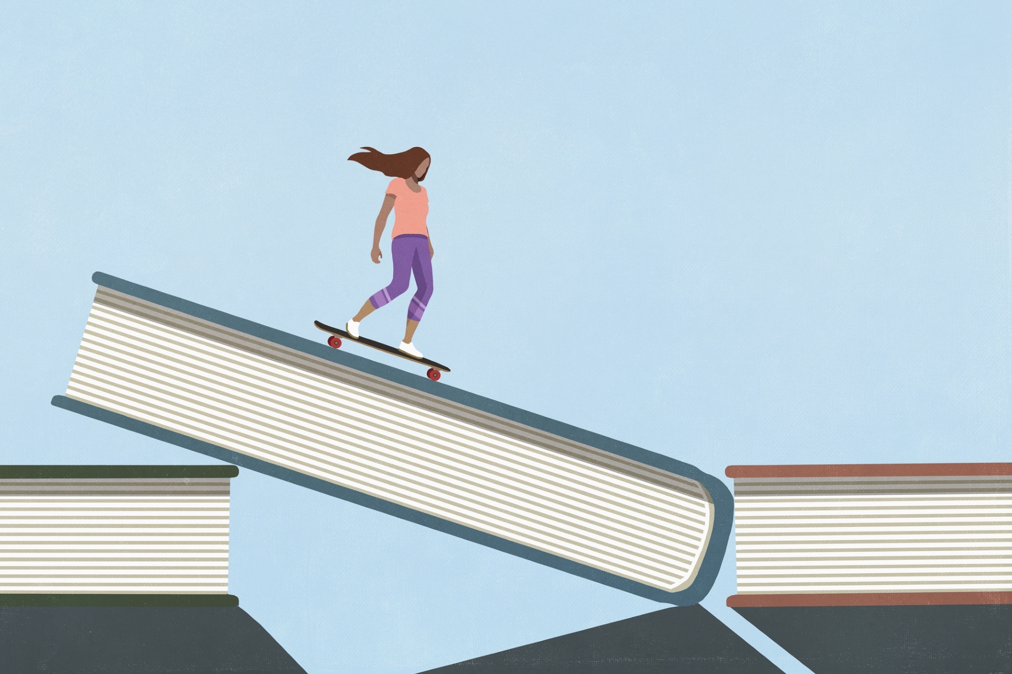 Ilustracin de una mujer patinando sobre libros.