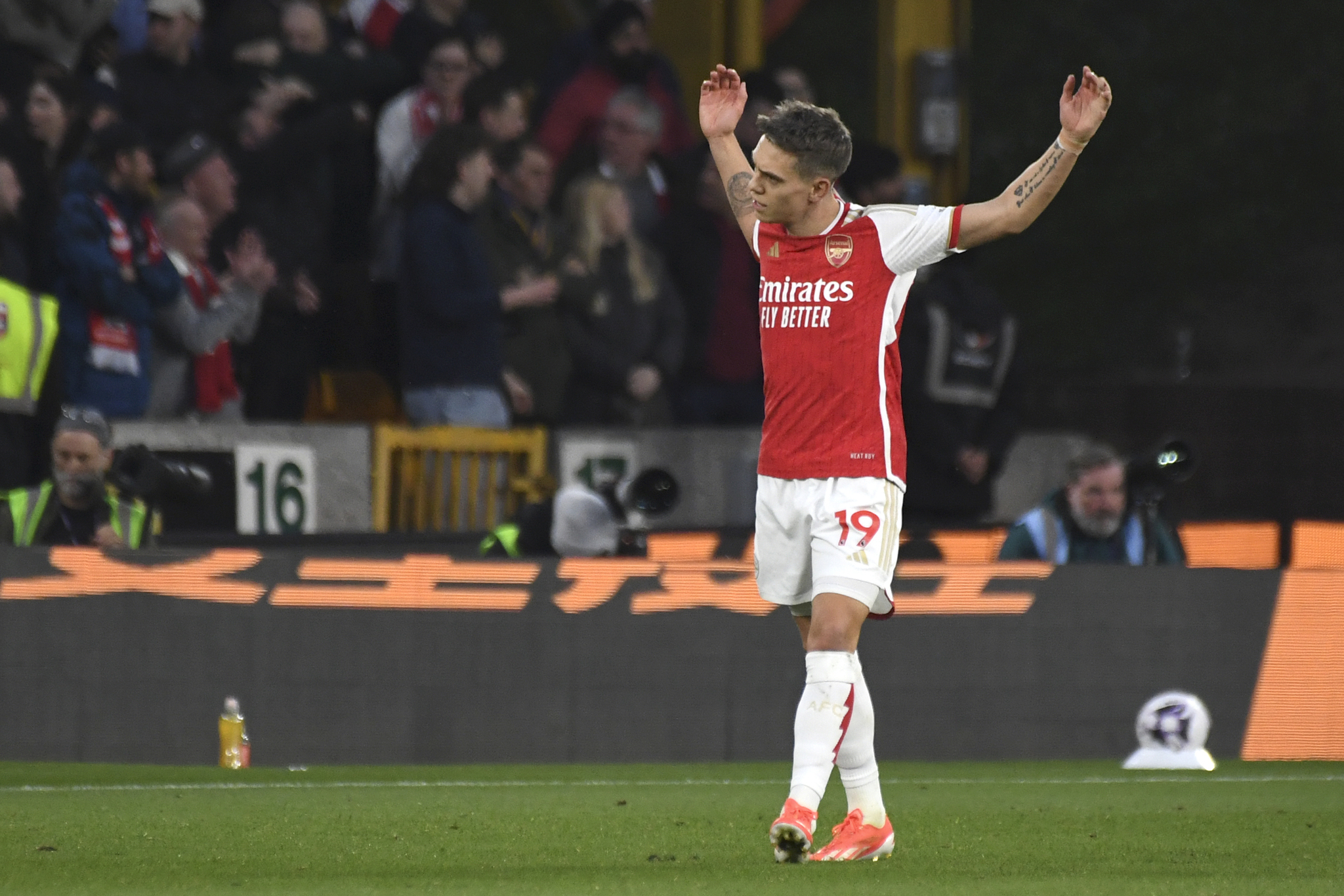 Arsenals Leandro Trossard celebrates after scoring