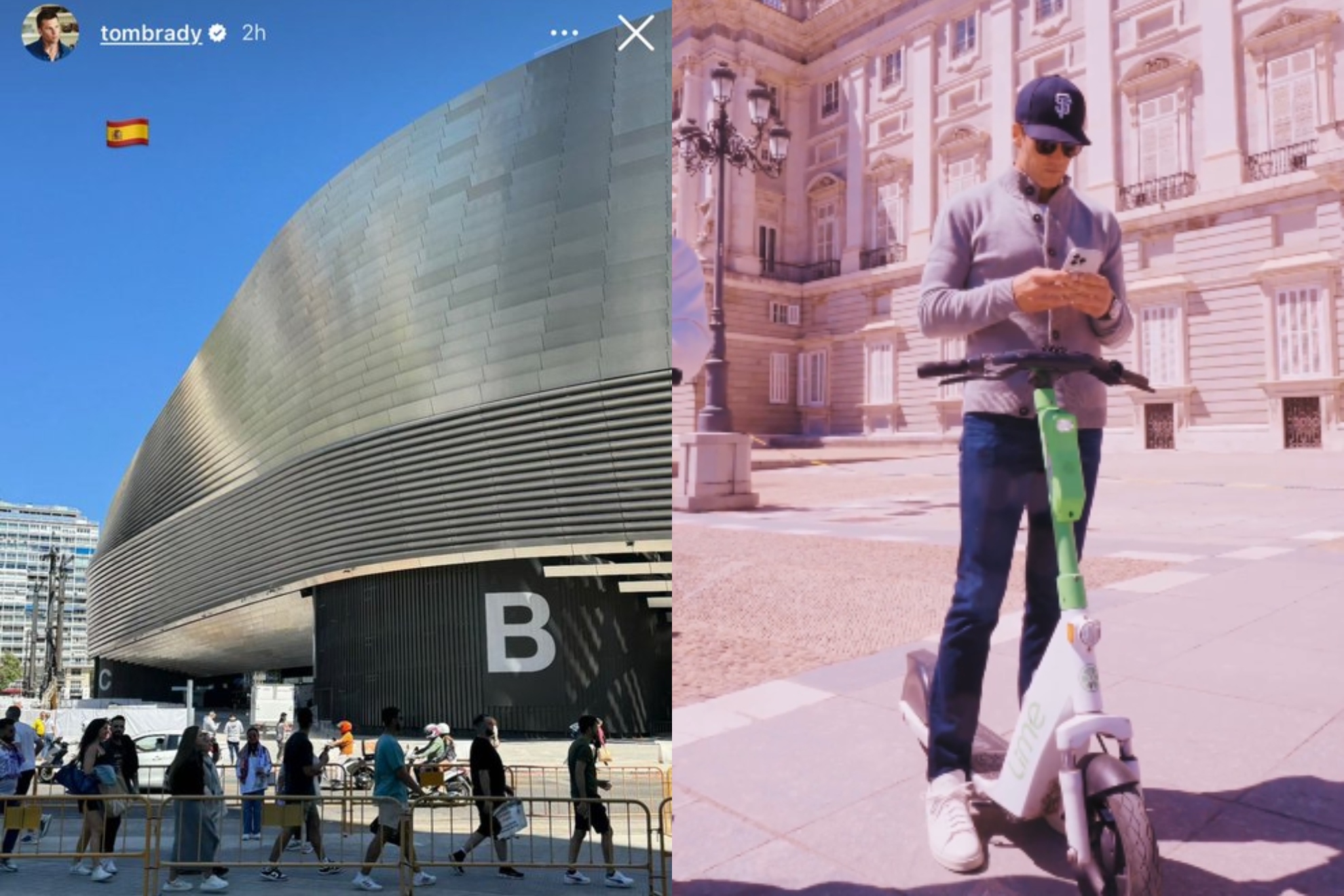 Tom Brady cant find a car in Madrid and rides a scooter through the streets to get to the Bernabeu