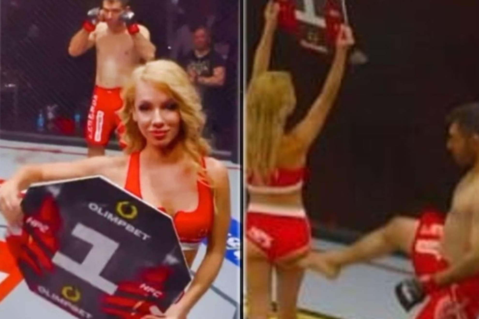 Un luchador de MMA le pega una patada en las nalgas a la ring-girl y la aficin intenta lincharlo