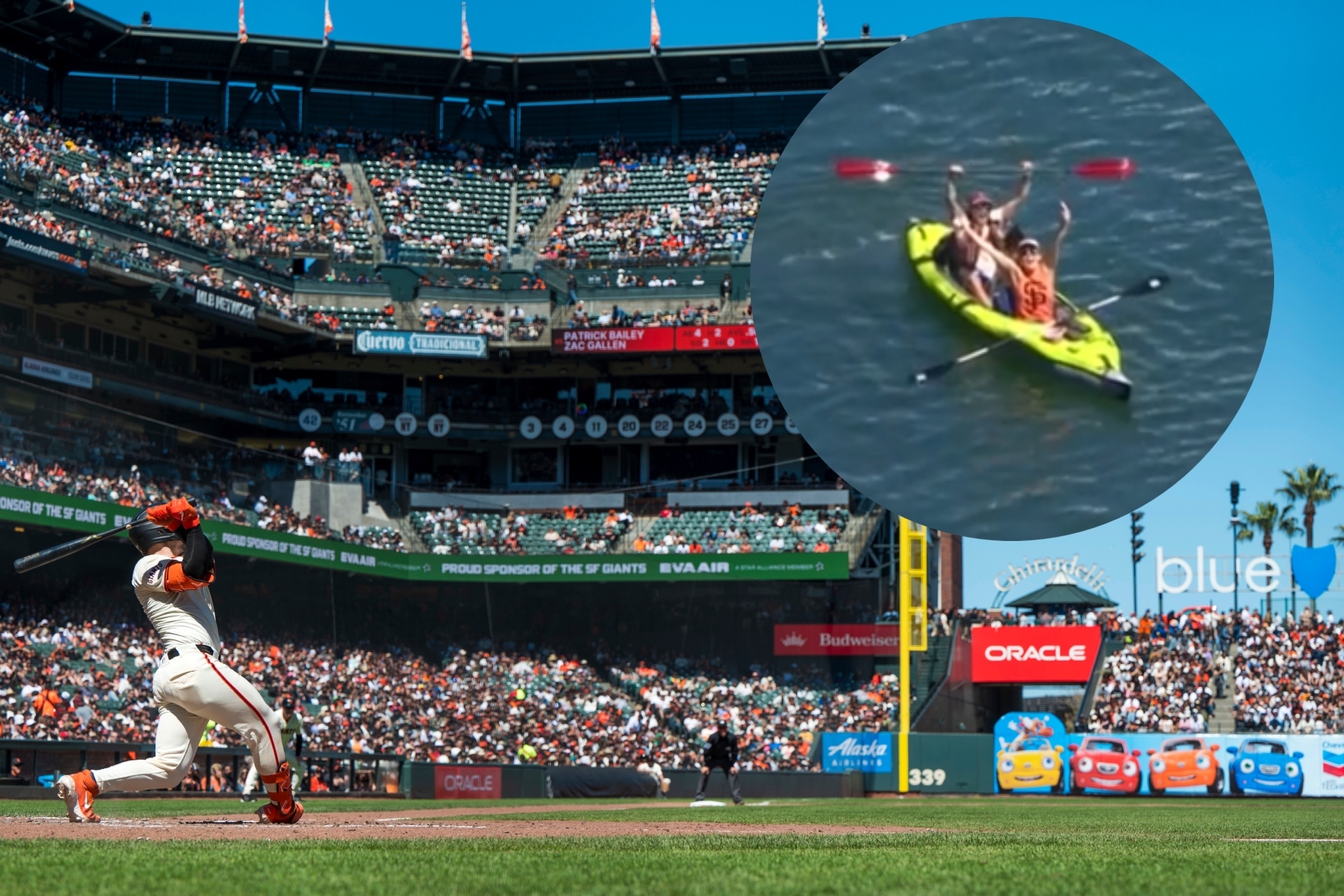 Giants hit a home run caught in a kayak sailing out of the stadium