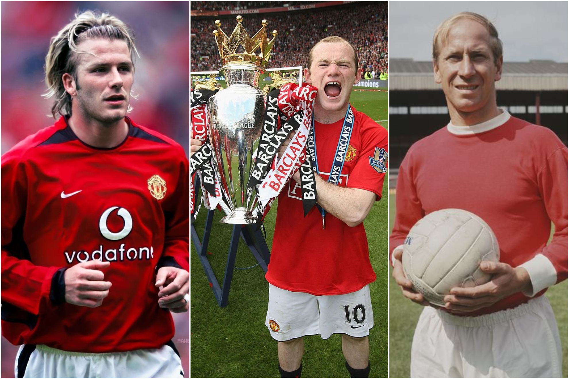 Beckham, Rooney y Bobby Charlton