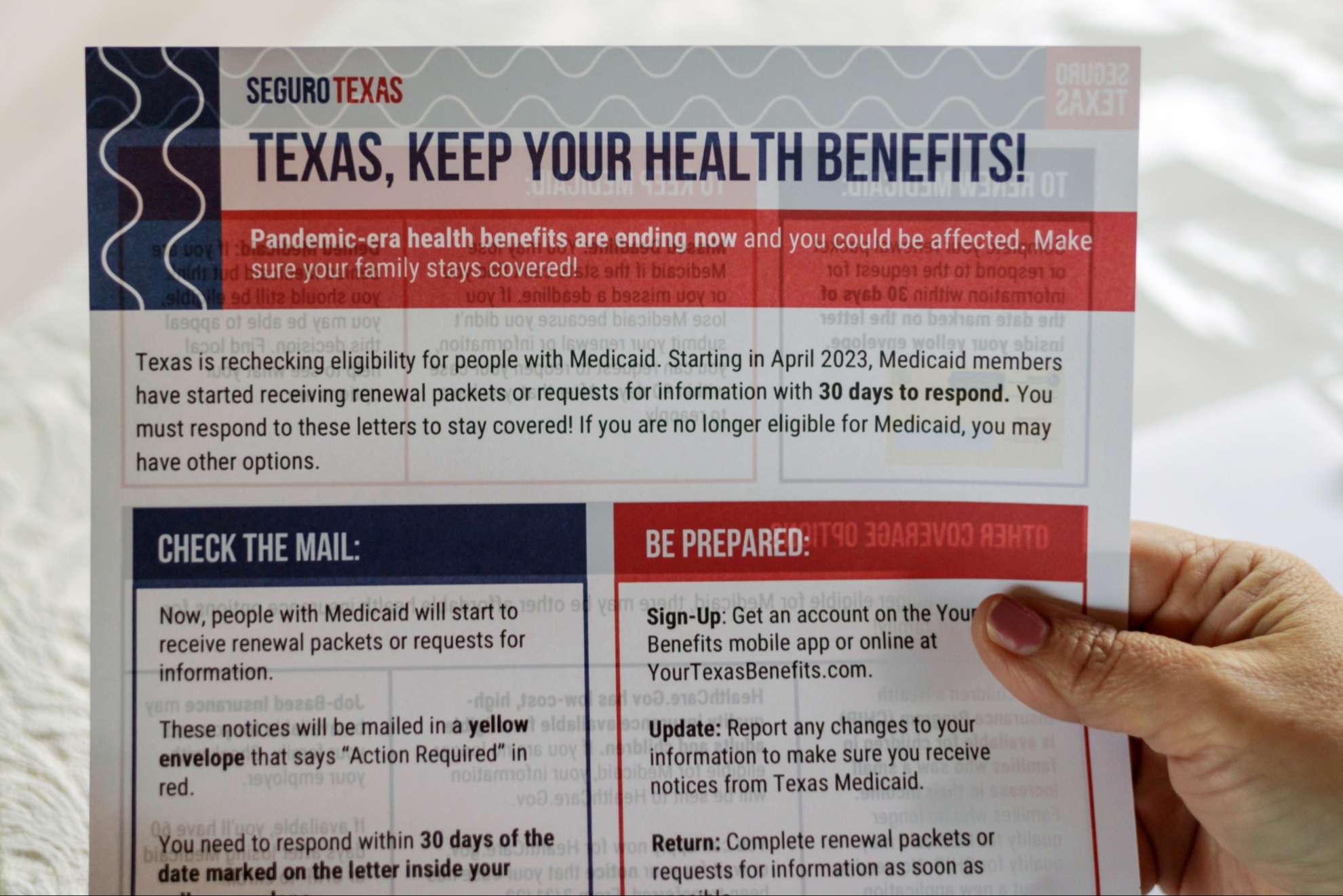 Health benefits flyer in Pharr, Texas.