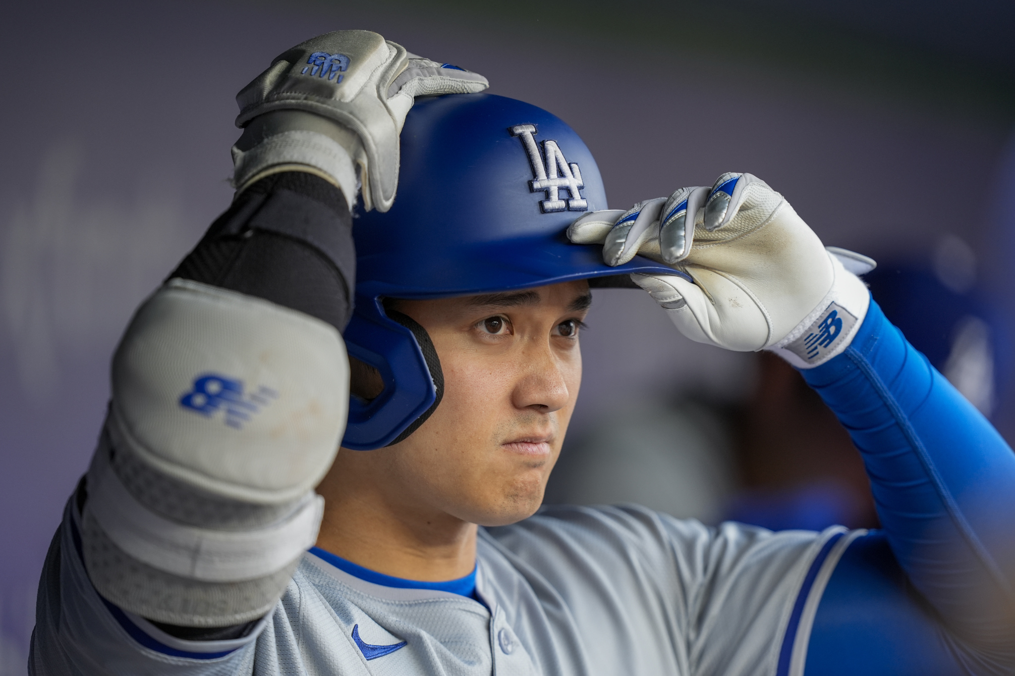 Los Angeles Dodgers designated hitter Shohei Ohtani in the dugout