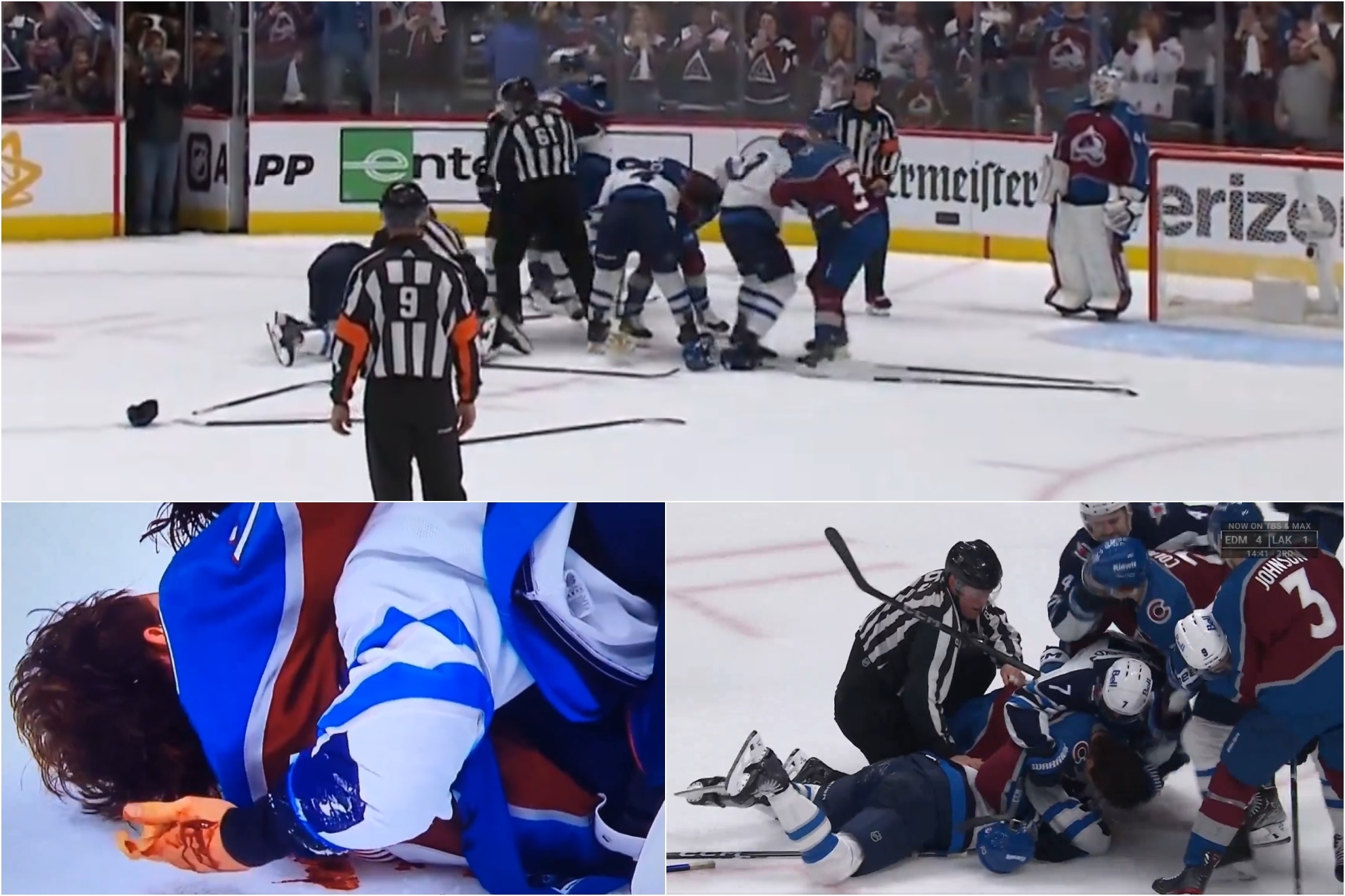 Pelea en la NHL: los dos equipos acaban a golpes y un jugador sangrando