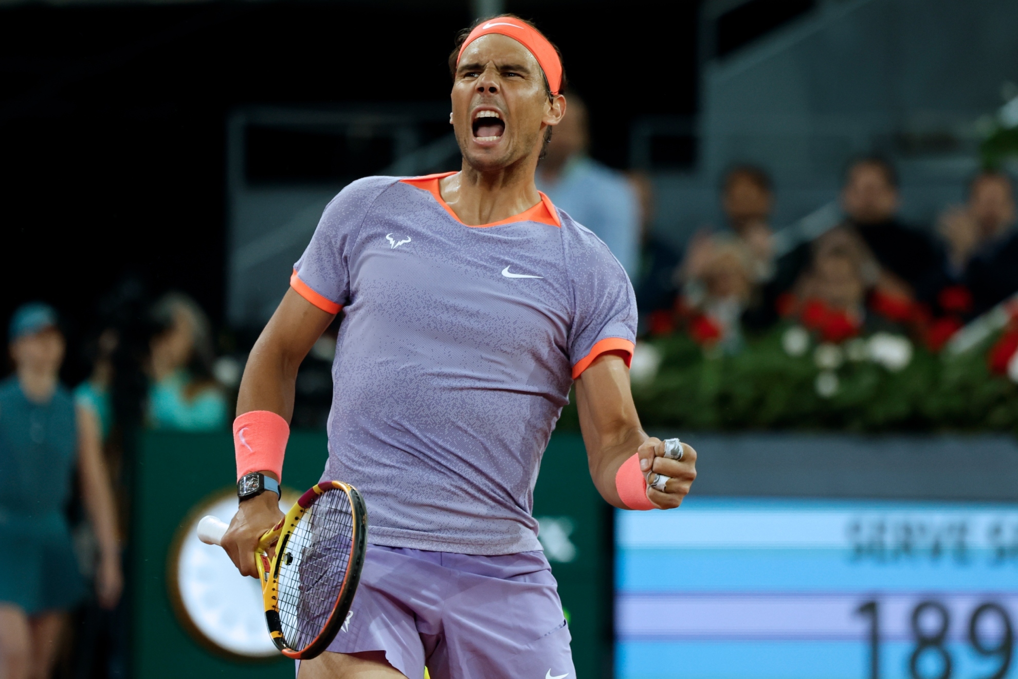 Nadal celebrates a point.