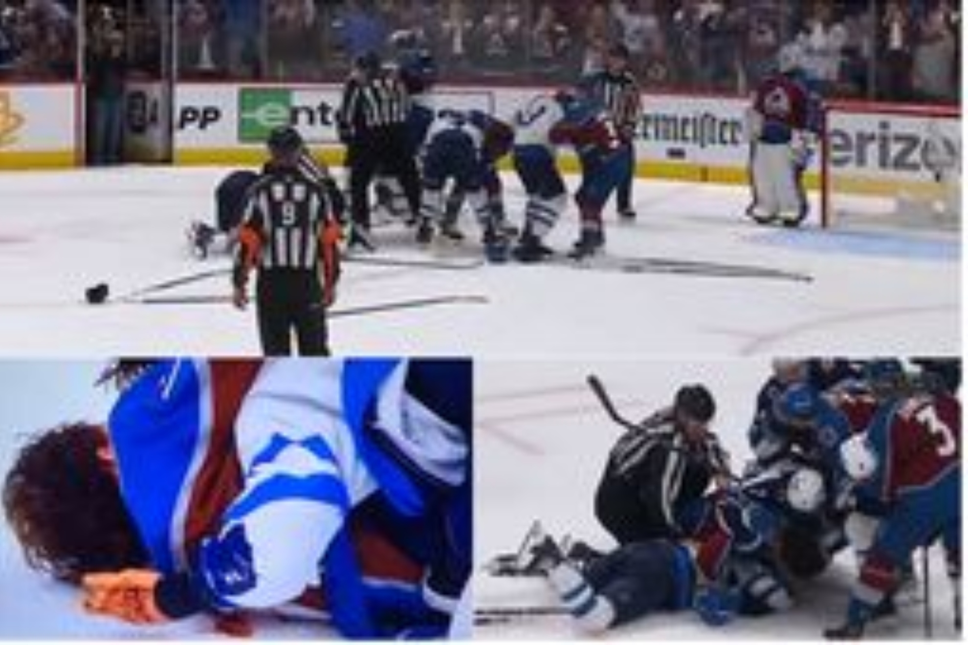 Pelea masiva en la NHL que acaba con  uno de los jugadores sangrando sobre el hielo