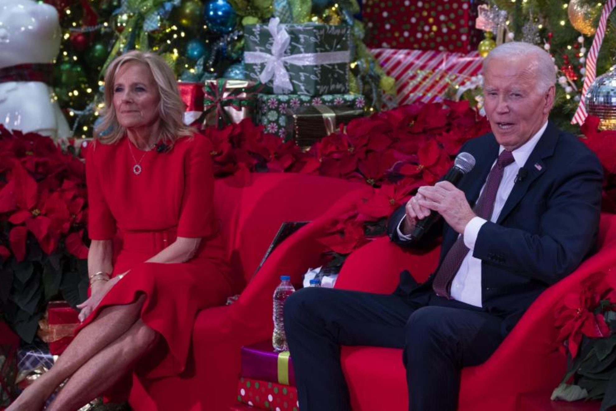 Joe Biden and first lady Jill Biden on a Christmas visit to patients at Childrens National Hospital in Washington