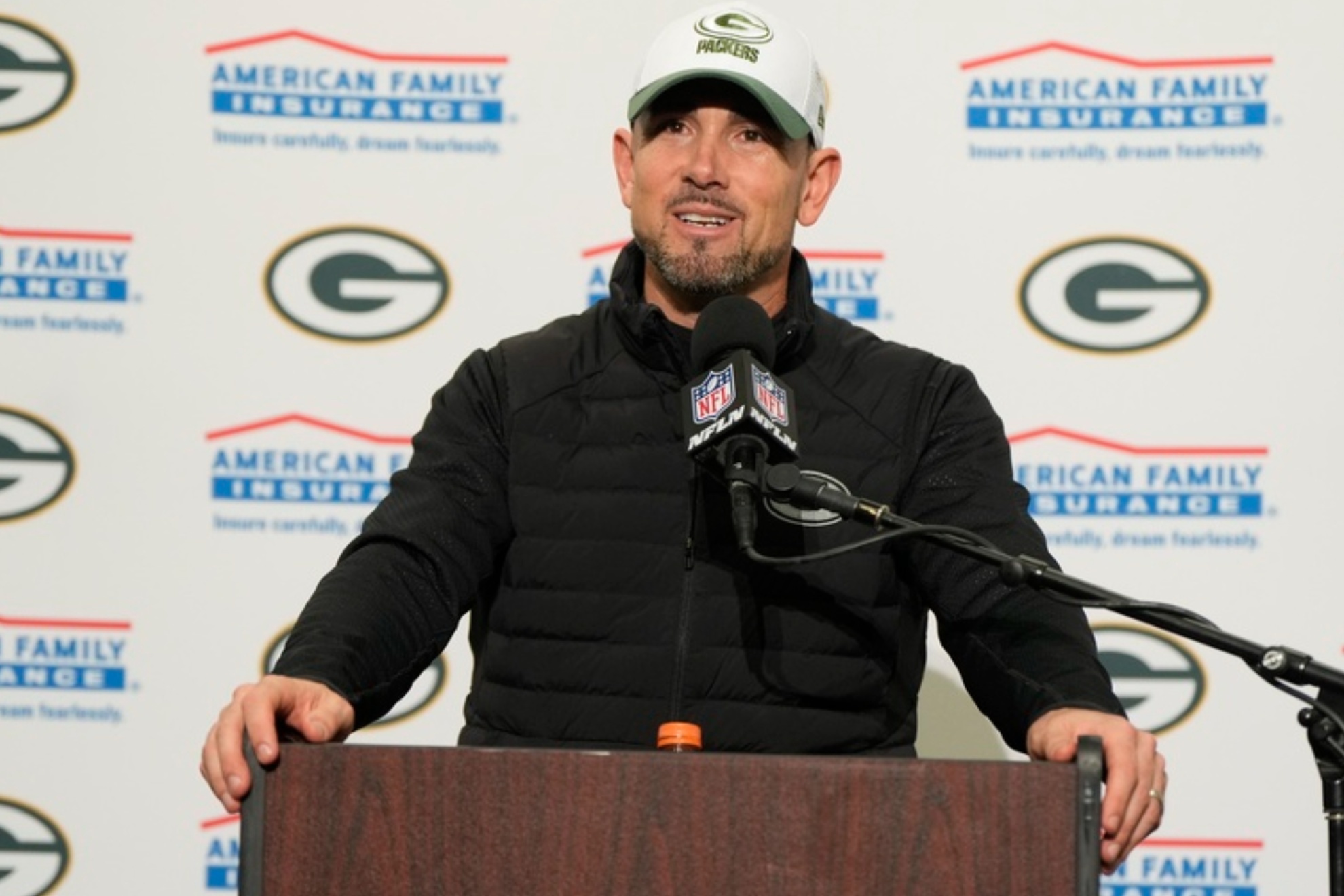 Green Bay Packers head coach Matt LaFleur during a press conference in the 2024 regular season