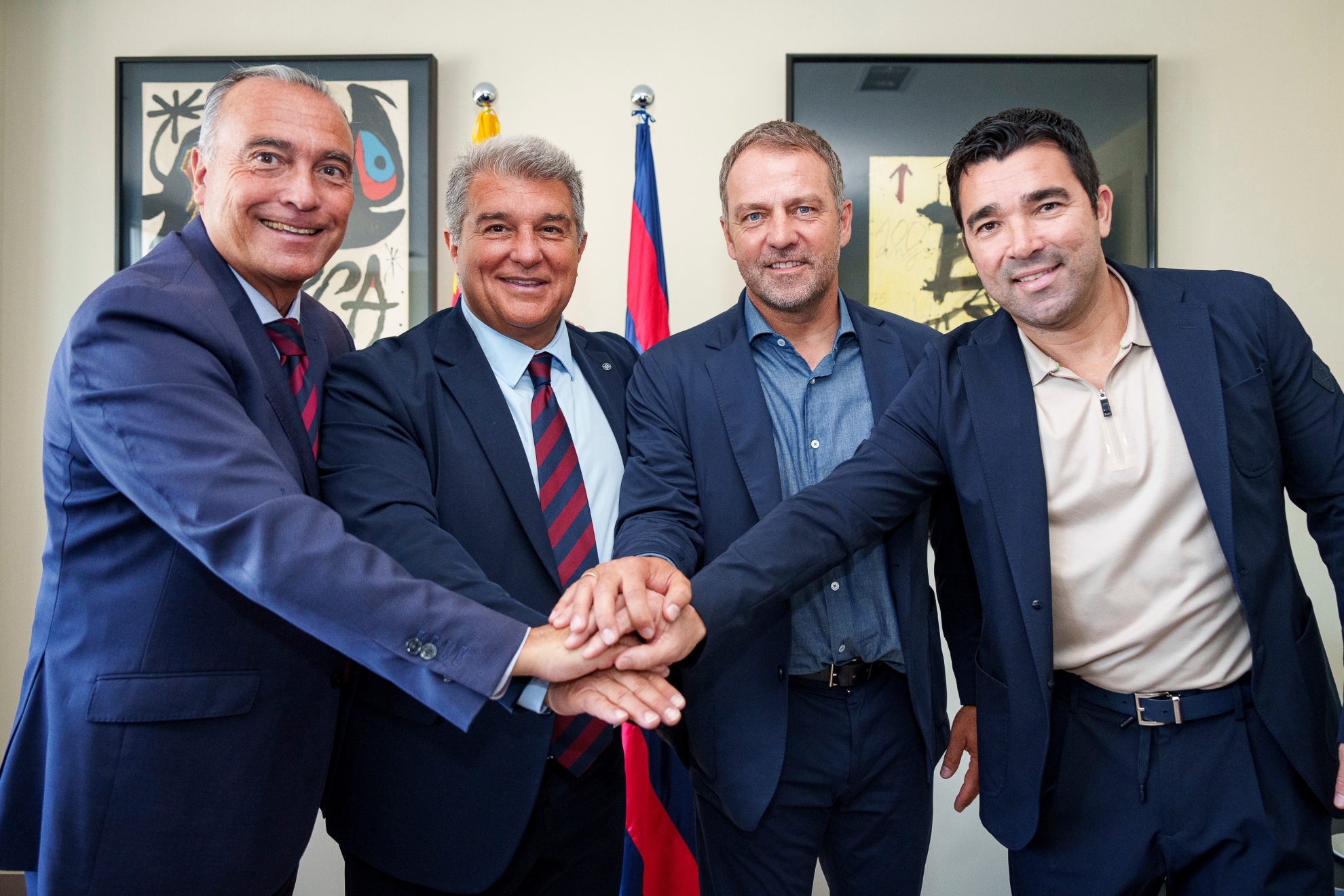 Yuste, Laporta, Flick y Deco, la c�pula deportiva del Barcelona.