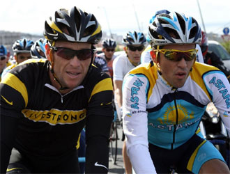 Armstrong y Contador durante un entrenamiento en Tenerife.