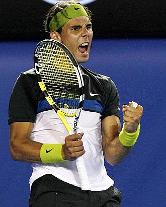 Rafa Nadal celebra la victoria ante Gilles Simon en los cuartos de final en Australia.