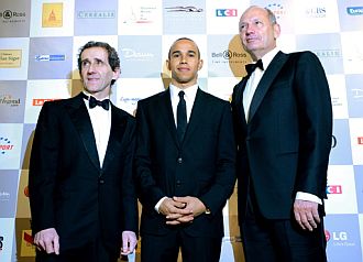 Alain Prost, Lewis Hamilton y Ron Dennis en el Festival Internacional de Automviles