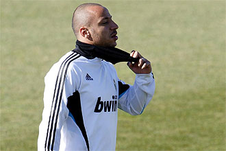 Julien Faubert, durante un entrenamiento del Real Madrid