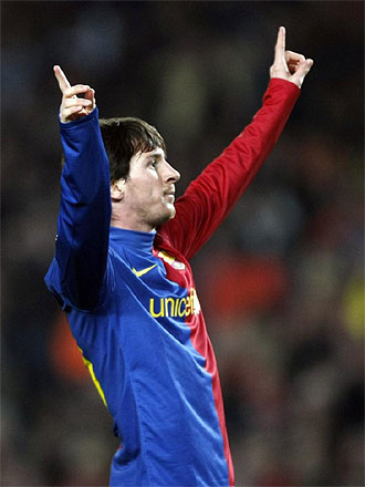 Messi celebra el gol de penalti ante el Athletic.