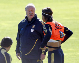 Ramos y Del Bosque, en el entrenamiento de la selección