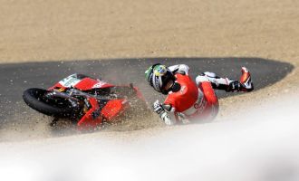 Pol Espargar, tras caerse hoy en Jerez