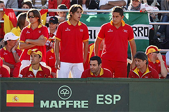 Los jugadores de Espaa, en Benidorm durante la eliminatoria con Serbia