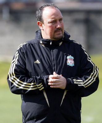 Bentez, en un entrenamiento del Liverpool.