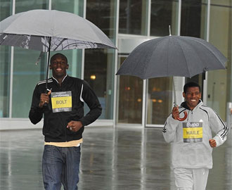 Bolt y Gebrselassie, en Manchester.