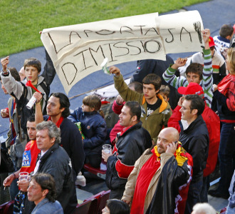 Unos aficionados en el partido de hace un ao frente al Mallorca.