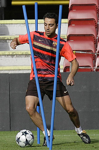 Xavi, este viernes durante el entrenamiento del FC Barcelona.