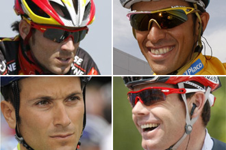 Valverde, Contador, Basso y Evans.