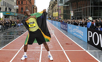Usain Bolt en un acto en Manchester