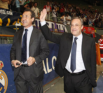 Florentino Prez y Jorge Valdano en Vistalegre