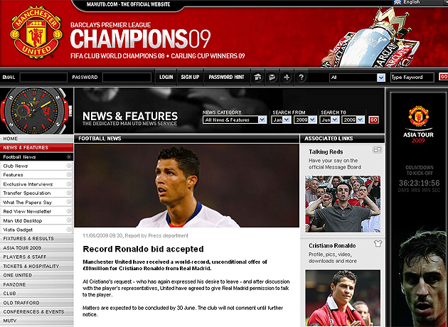 Pgina web oficial del Manchester United