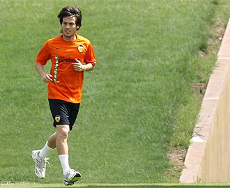 Silva, durante un entrenamiento con el Valencia