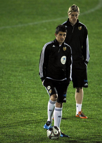 Torrres y Villa, durante un entrenamiento con la seleccin nacional.