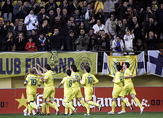 El Villarreal celebra un gol ante su aficin