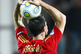 El jugador del Espanyol en un partido con la seleccin sub-21