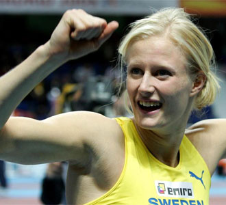 Carolina Kluft, en los campeonatos de Europa de Atletismo en Pista Cubierta disputados en 2005