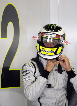 Jenson Button, en el 'box' de Brawn GP.