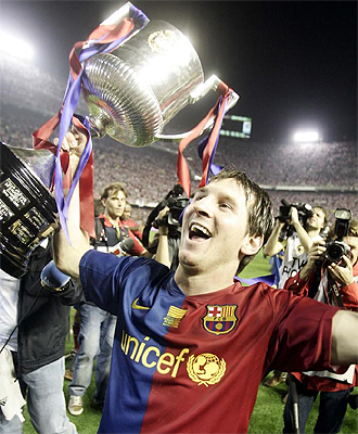 Leo Messi, celebra el ttulo de Copa del Rey