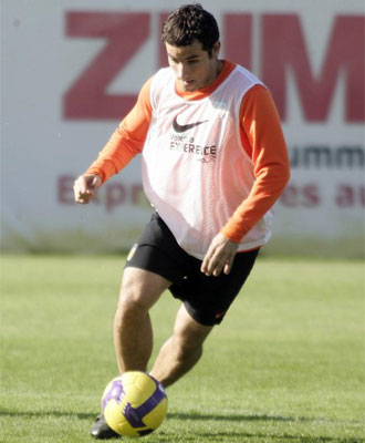 Ximo Navarro en un entrenamiento del Valencia.