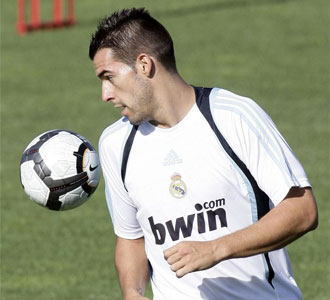 lvaro Negredo, en un entrenamiento de esta pretemporada con el Real Madrid