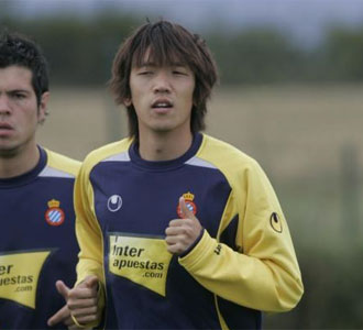 Shunsuke Nakamura, en un entrenamiento de esta pretemporada con el Espanyol