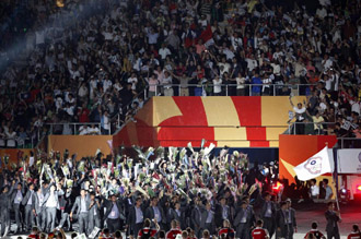 Imagen de atletas en la ceremonia de inauguracin de los Juegos Mundiales